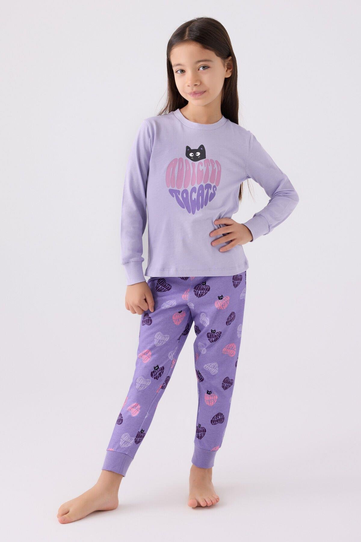 Kız Çocuk Mor Uzun Kol Pijama Takım