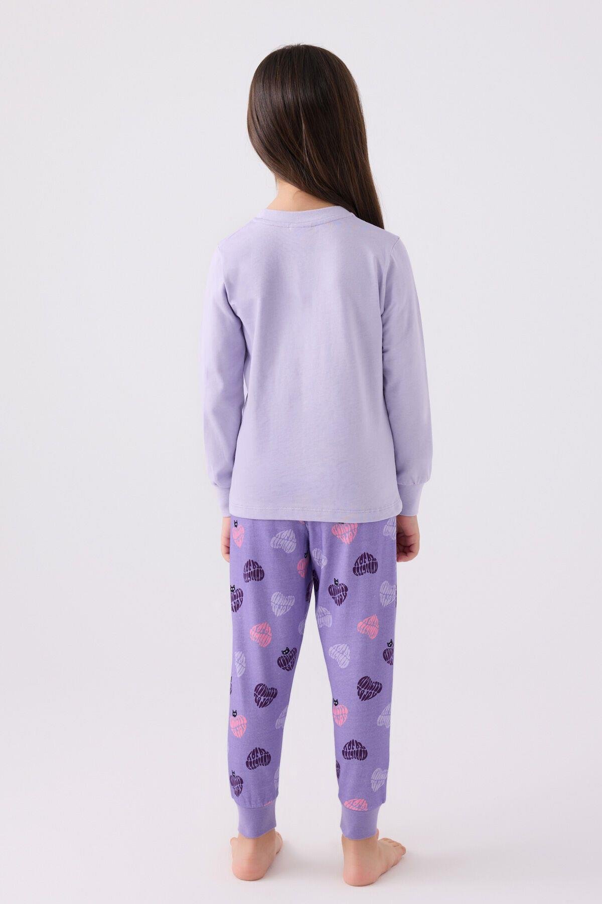 Kız Çocuk Mor Uzun Kol Pijama Takım