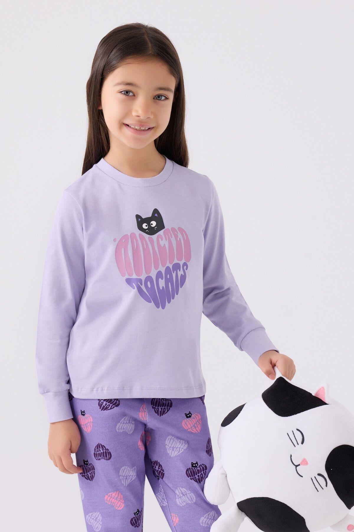Kız Çocuk Mor Uzun Kol Pijama Takım