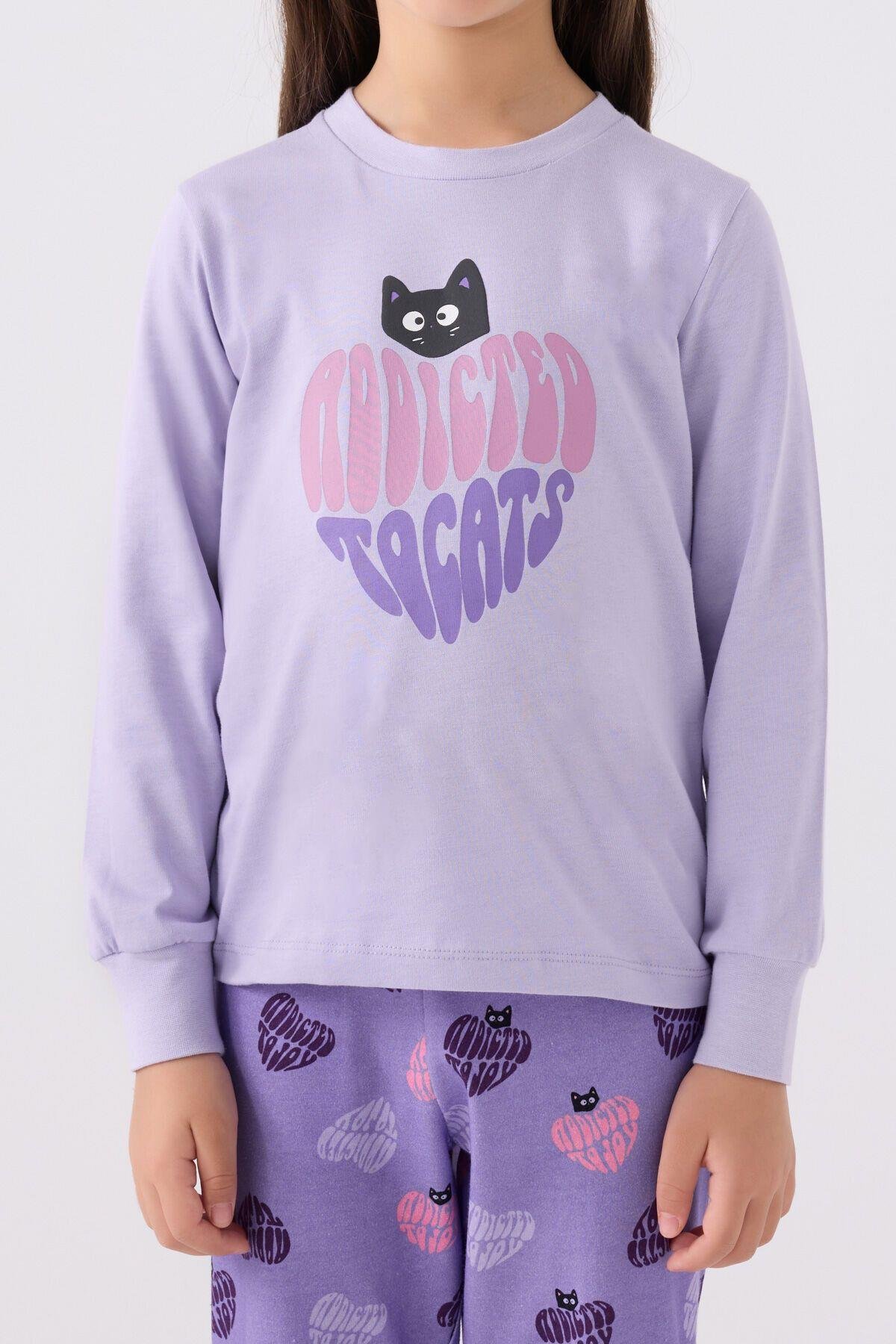 Kız Çocuk Mor Uzun Kol Pijama Takım