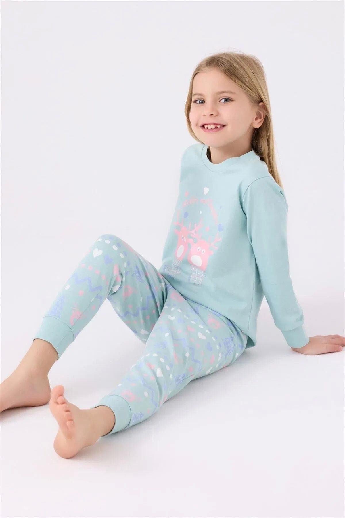 Kız Çocuk Yeşil Uzun Kol Pijama Takım