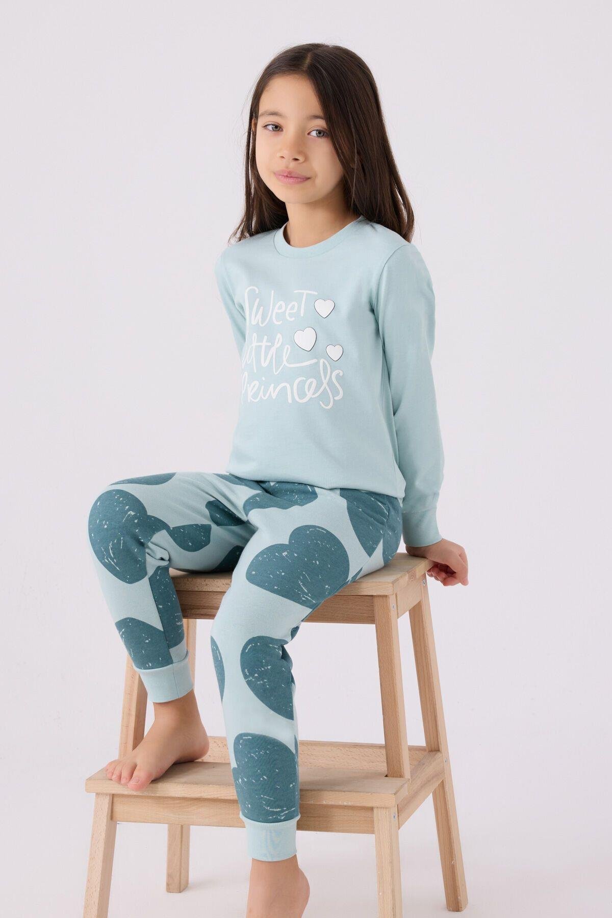 Kız Çocuk Yeşil Uzun Kol Pijama Takım
