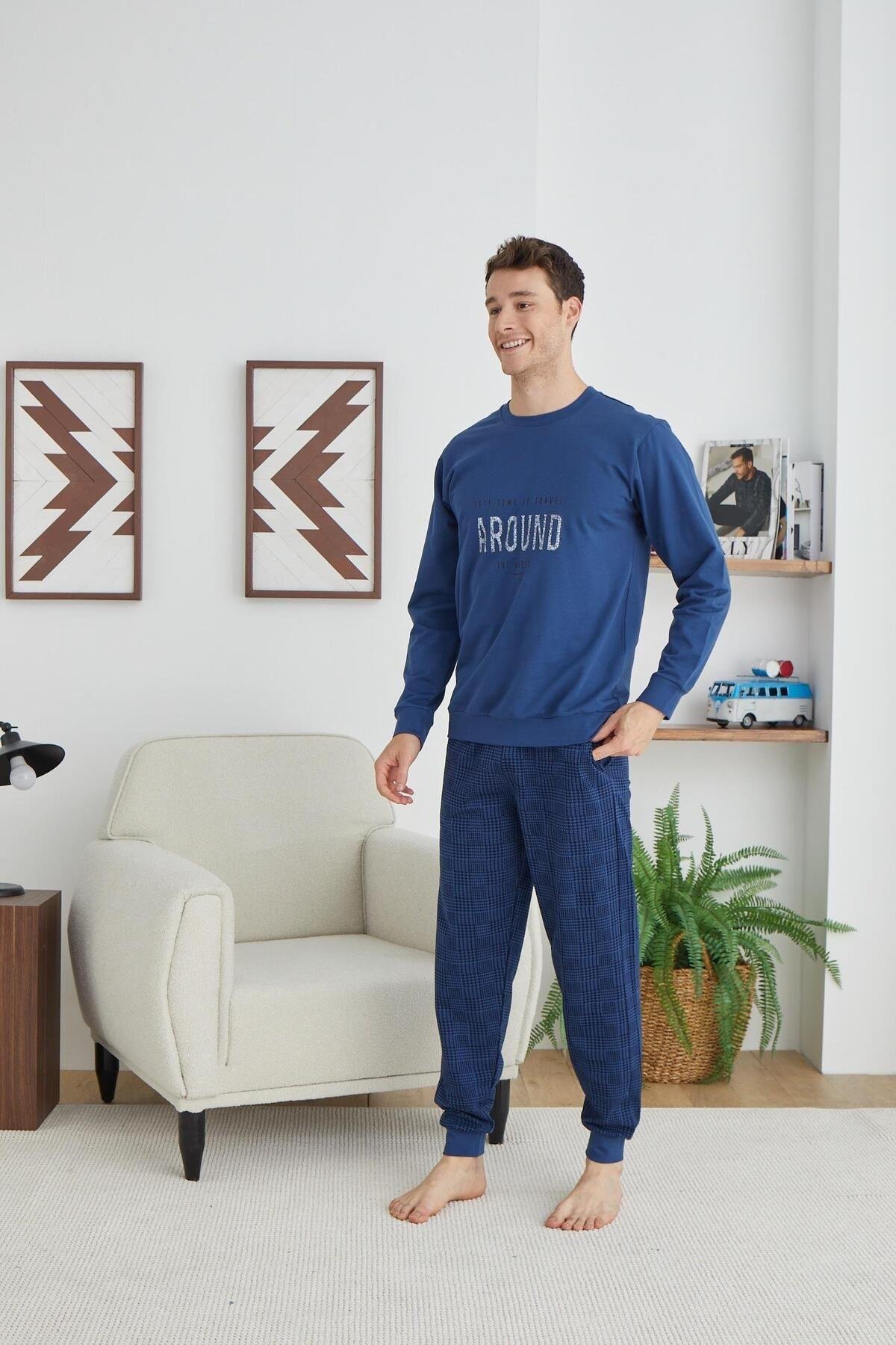 KLY 8040 Sıfır Yaka Manşetli Pijama Takım