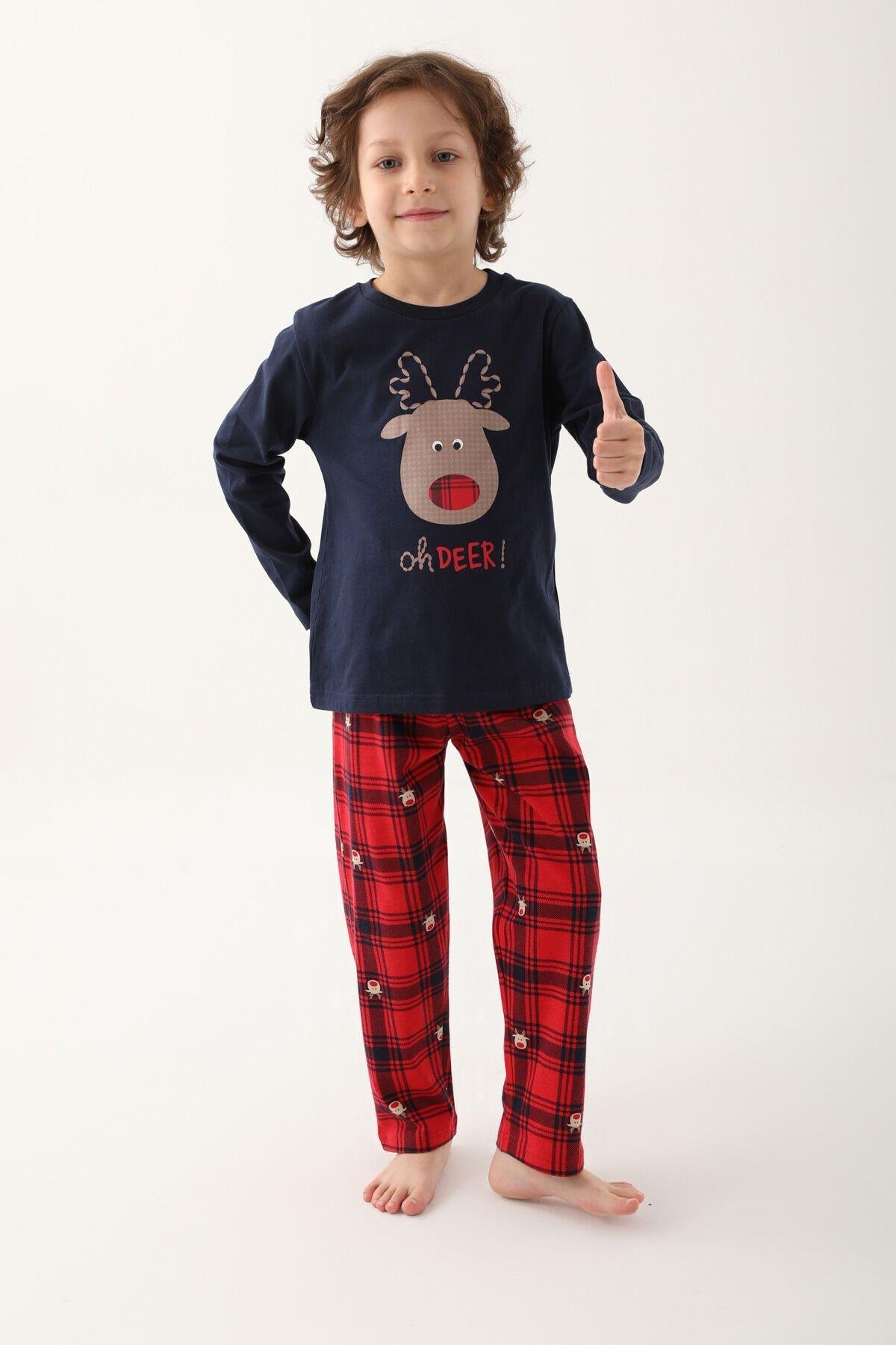 Lacivert Erkek Çocuk Uzun Kol Pijama Takım