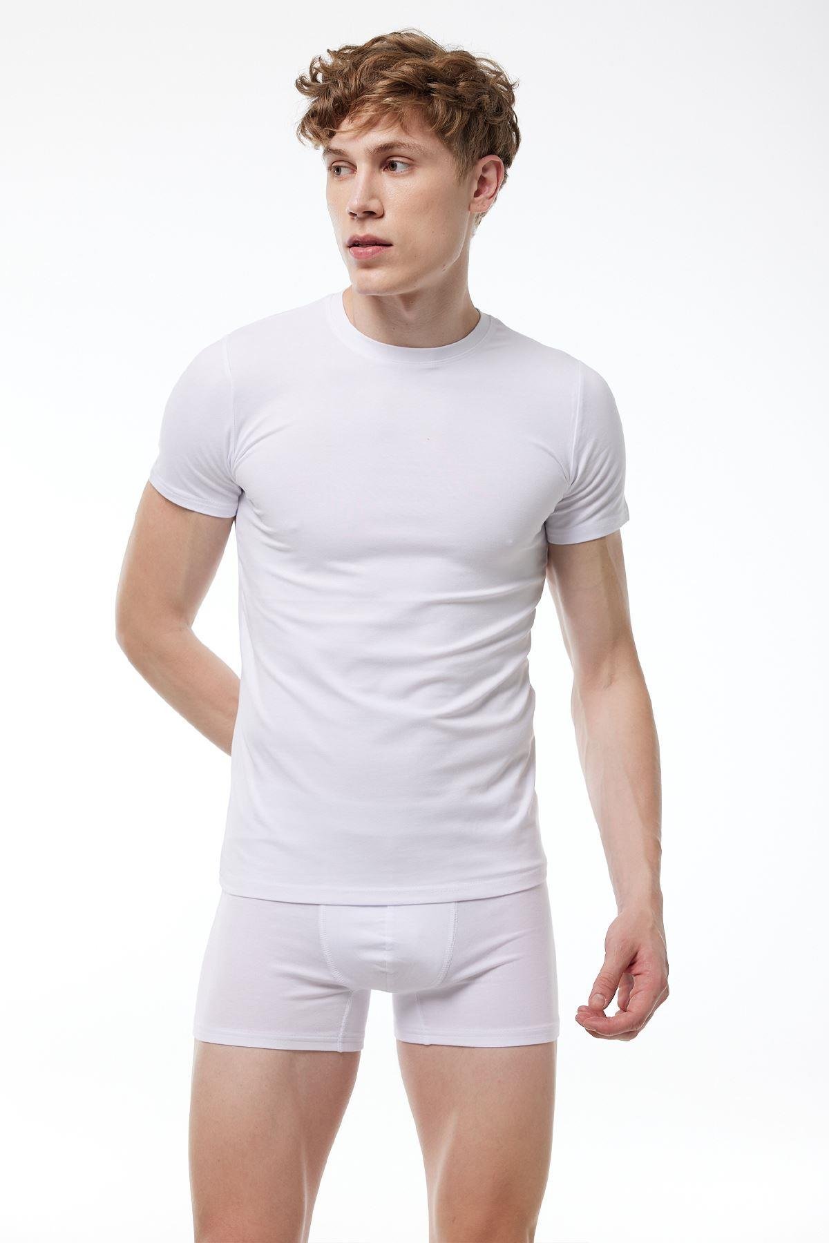 Malabadi Erkek Beyaz Yuvarlak Yaka Kısa Kollu Modal T-shirt Body 030