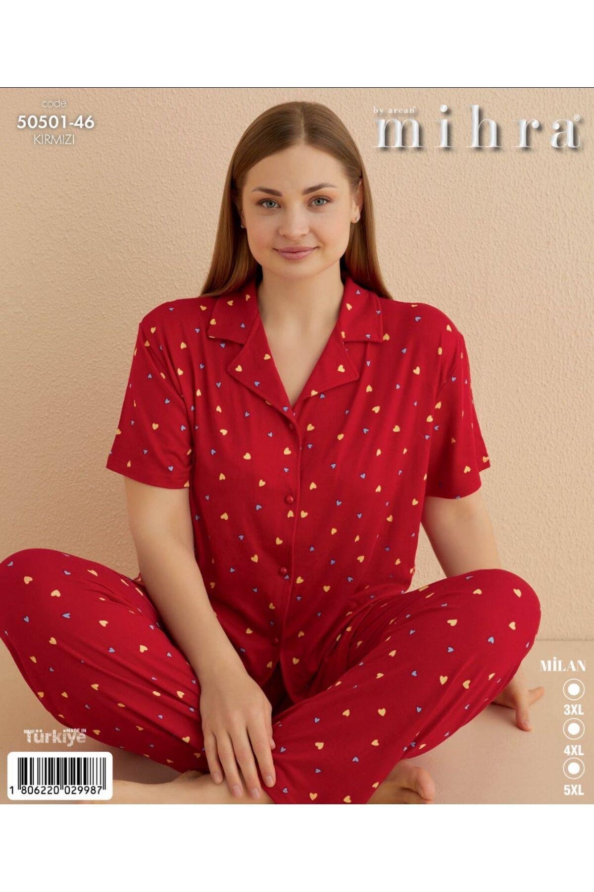 MİHRA MİLAN DÜĞMELİ BÜYÜK BEDEN PİJAMA TAKIMI