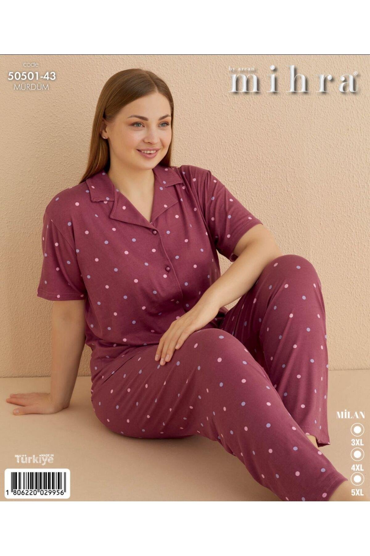 MİHRA MİLAN DÜĞMELİ BÜYÜK BEDEN PİJAMA TAKIMI