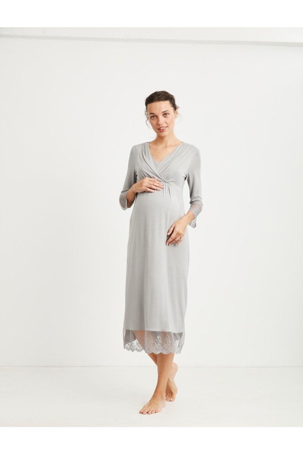 Mom 871 Bambu Duman Gri Gecelik