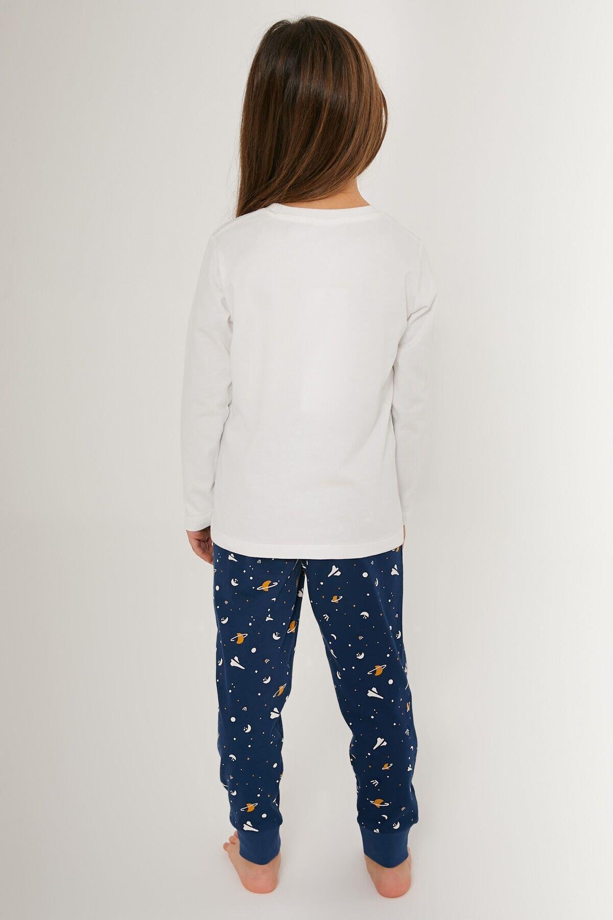 Need More Space Beyaz Kız Çocuk Uzun Kol Pijama Takım