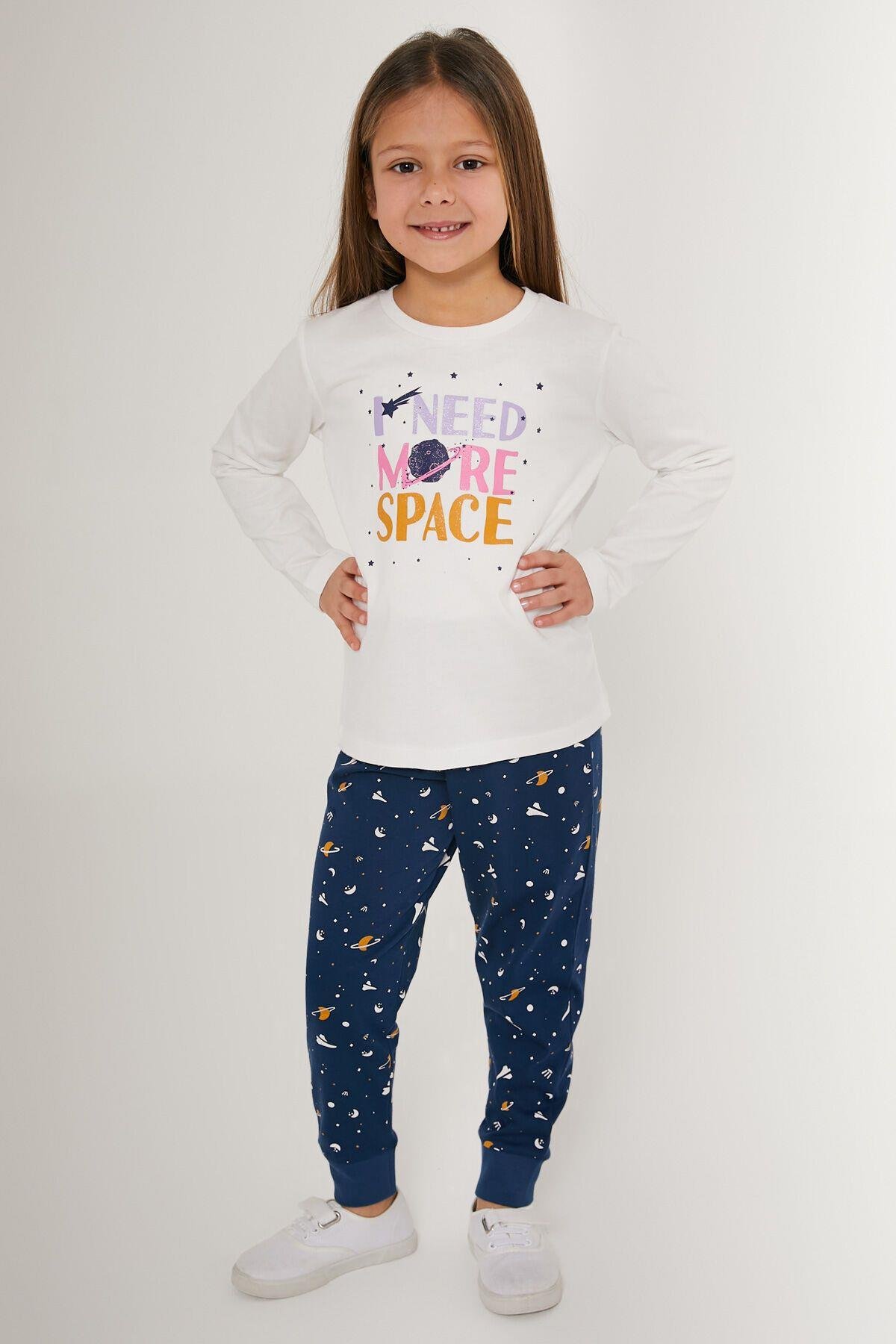 Need More Space Beyaz Kız Çocuk Uzun Kol Pijama Takım