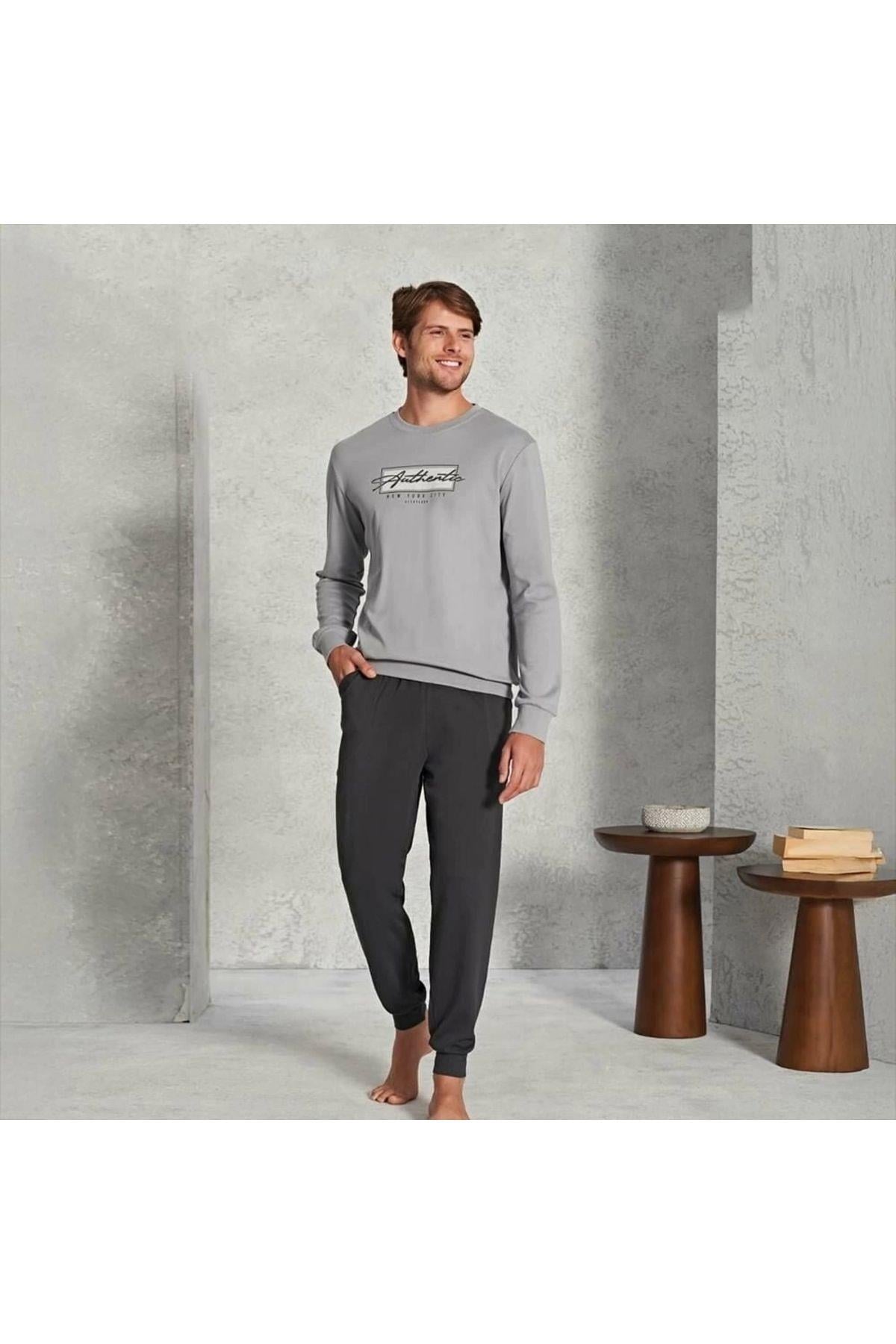Over Sleep 1567 Erkek Kışlık Uzun Kol İnterlok Pijama Takım