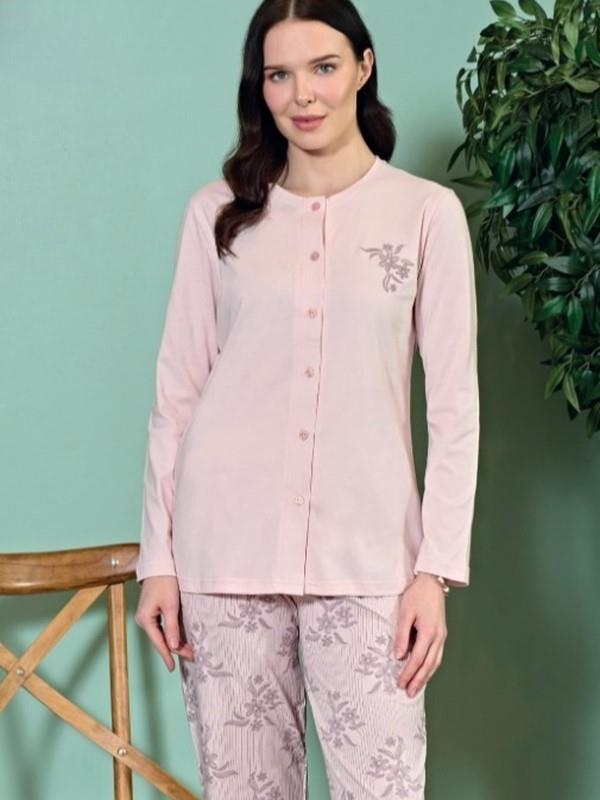 Over Sleep by Poleren Yakasız Önden Düğmeli Mevsimlik Battal Pijama Takımı 1803