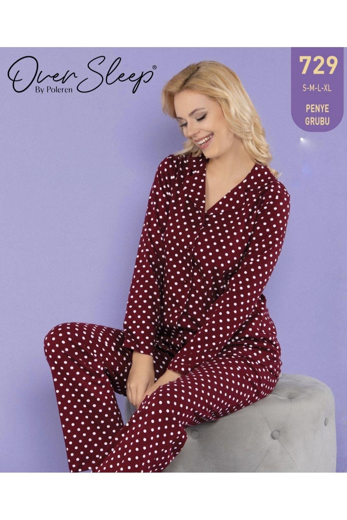 OVER SLEEP POLEREN DÜĞMELİ PAMUK PİJAMA TAKIM