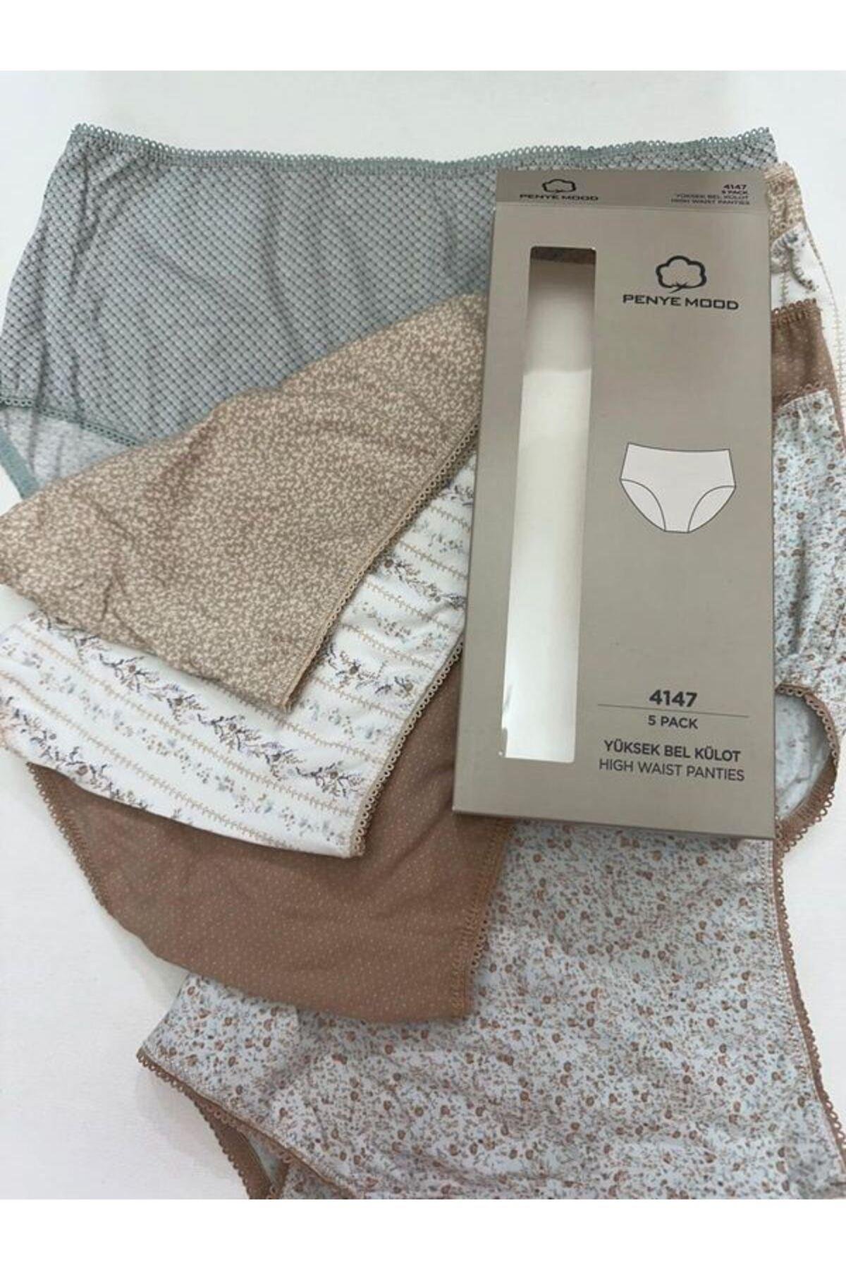 Penye Mood  5'li Bato Yüksek Bel Karışık Renkli Ve Desenli Külot