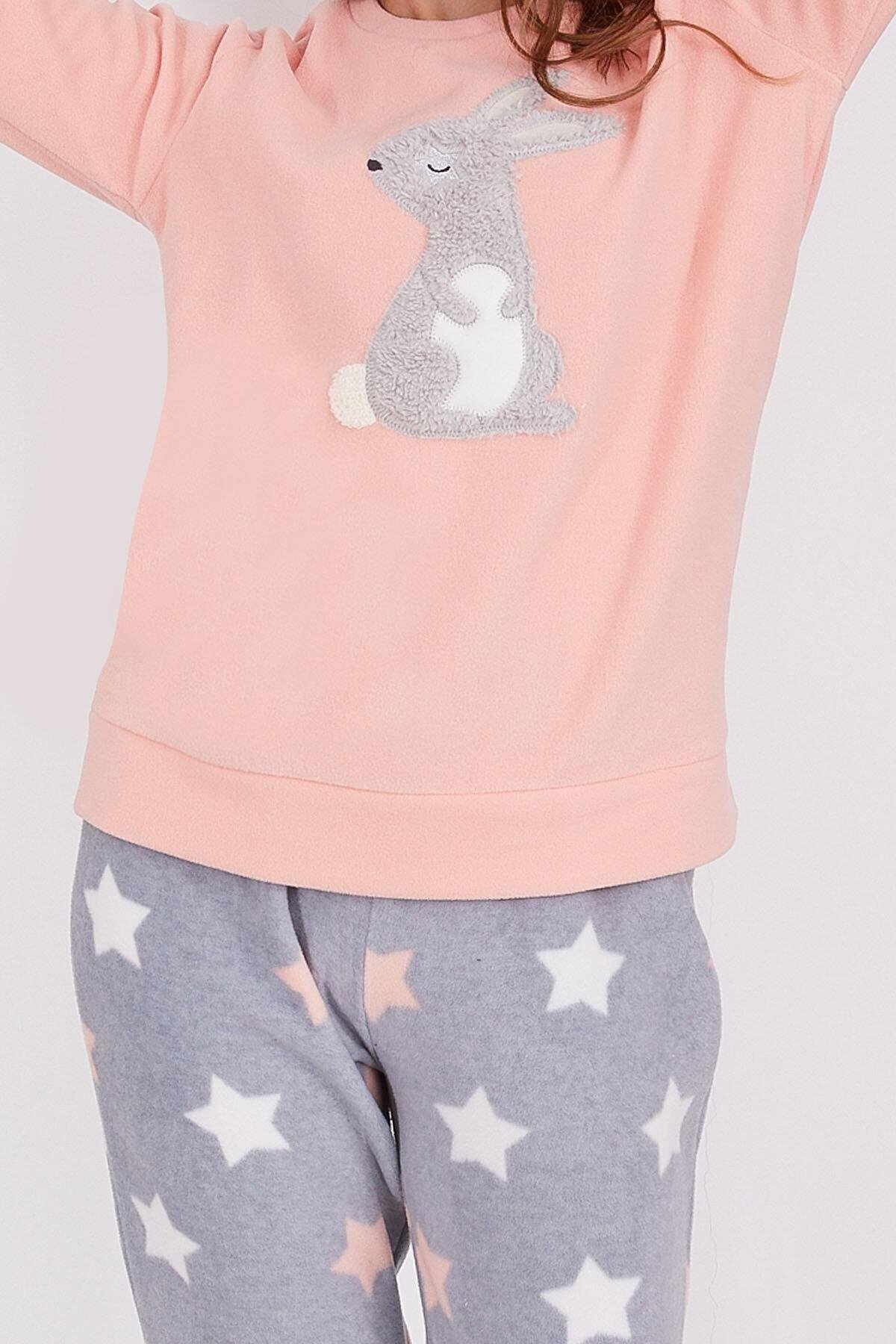 Rabbit Star Pembe Kadın Uzun Kol Pijama Takım