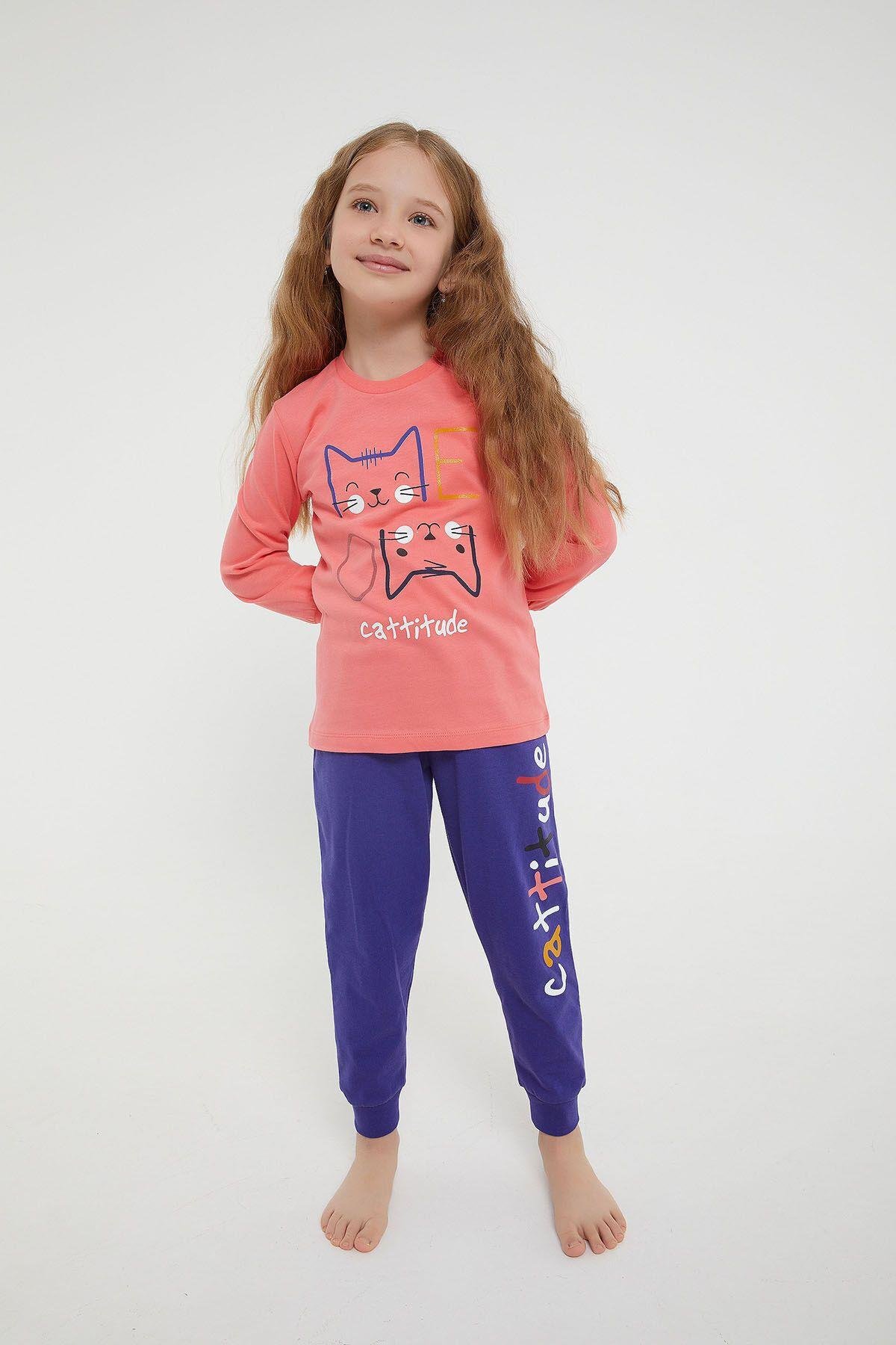 Rolypoly Cattitude Pembe Kız Çocuk Uzun Kol Pijama Takım