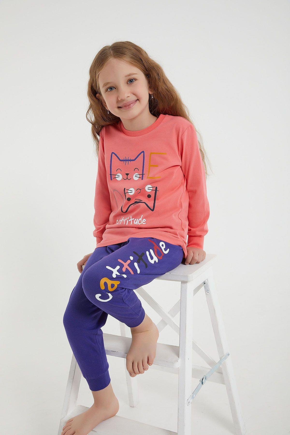Rolypoly Cattitude Pembe Kız Çocuk Uzun Kol Pijama Takım