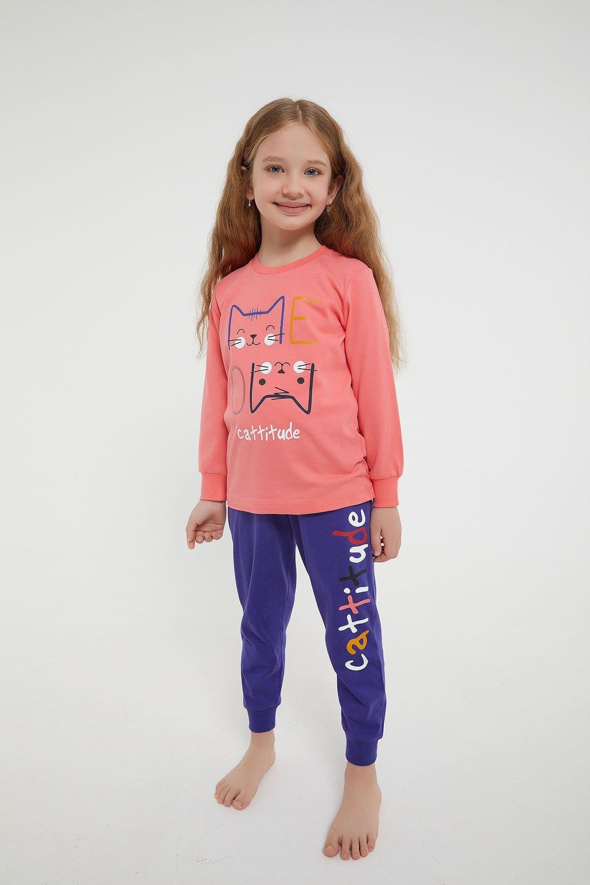 Rolypoly Cattitude Pembe Kız Çocuk Uzun Kol Pijama Takım
