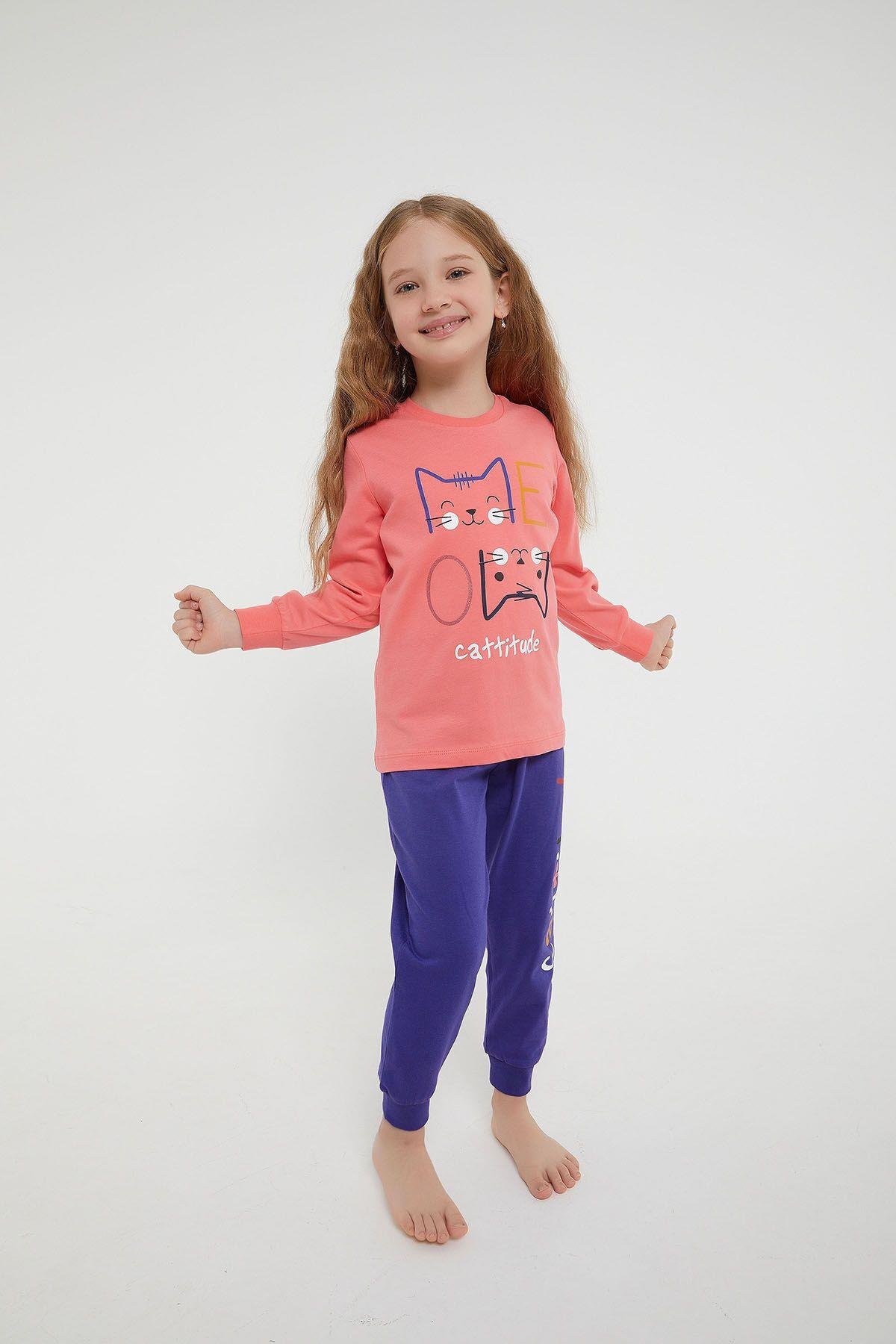 Rolypoly Cattitude Pembe Kız Çocuk Uzun Kol Pijama Takım
