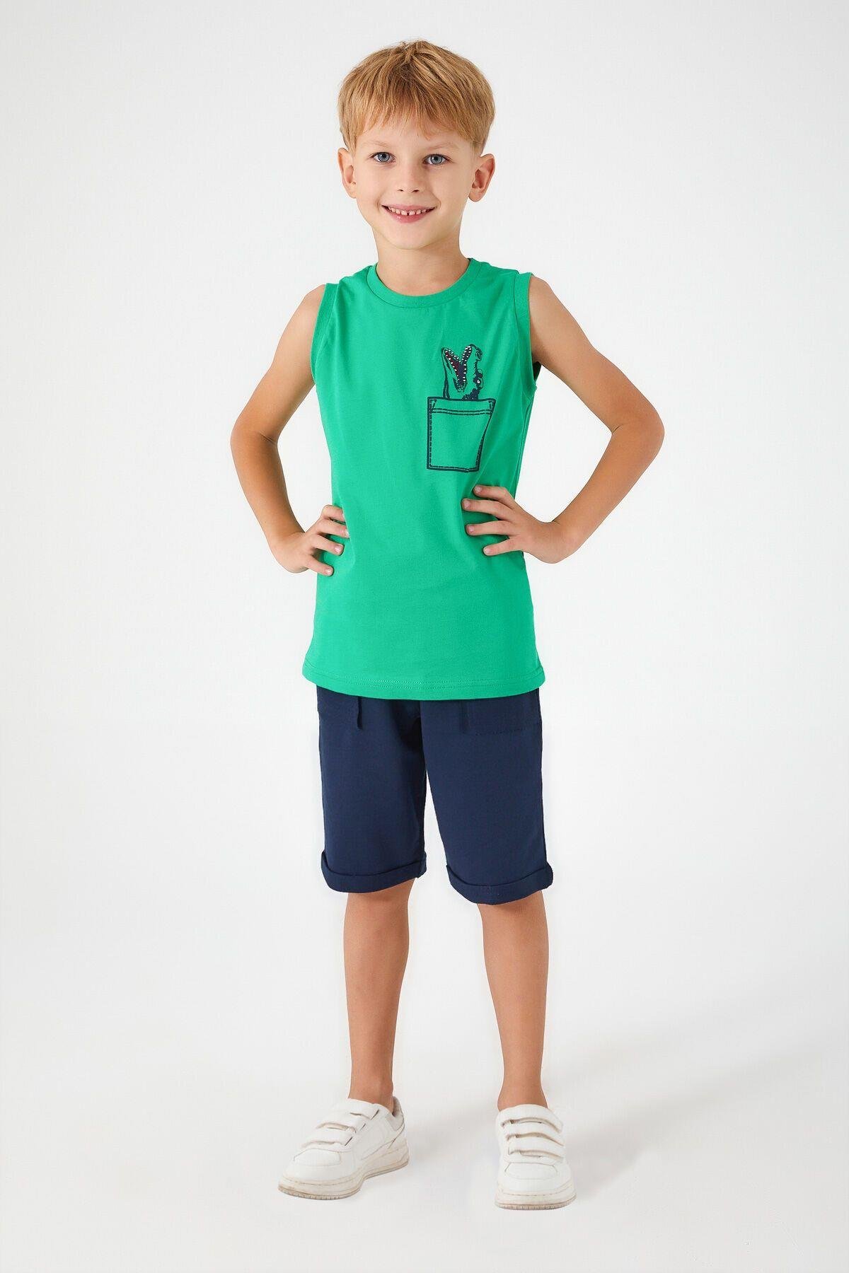 Rolypoly Crocodile Pattern Yeşil Erkek Çocuk Bermuda Takım