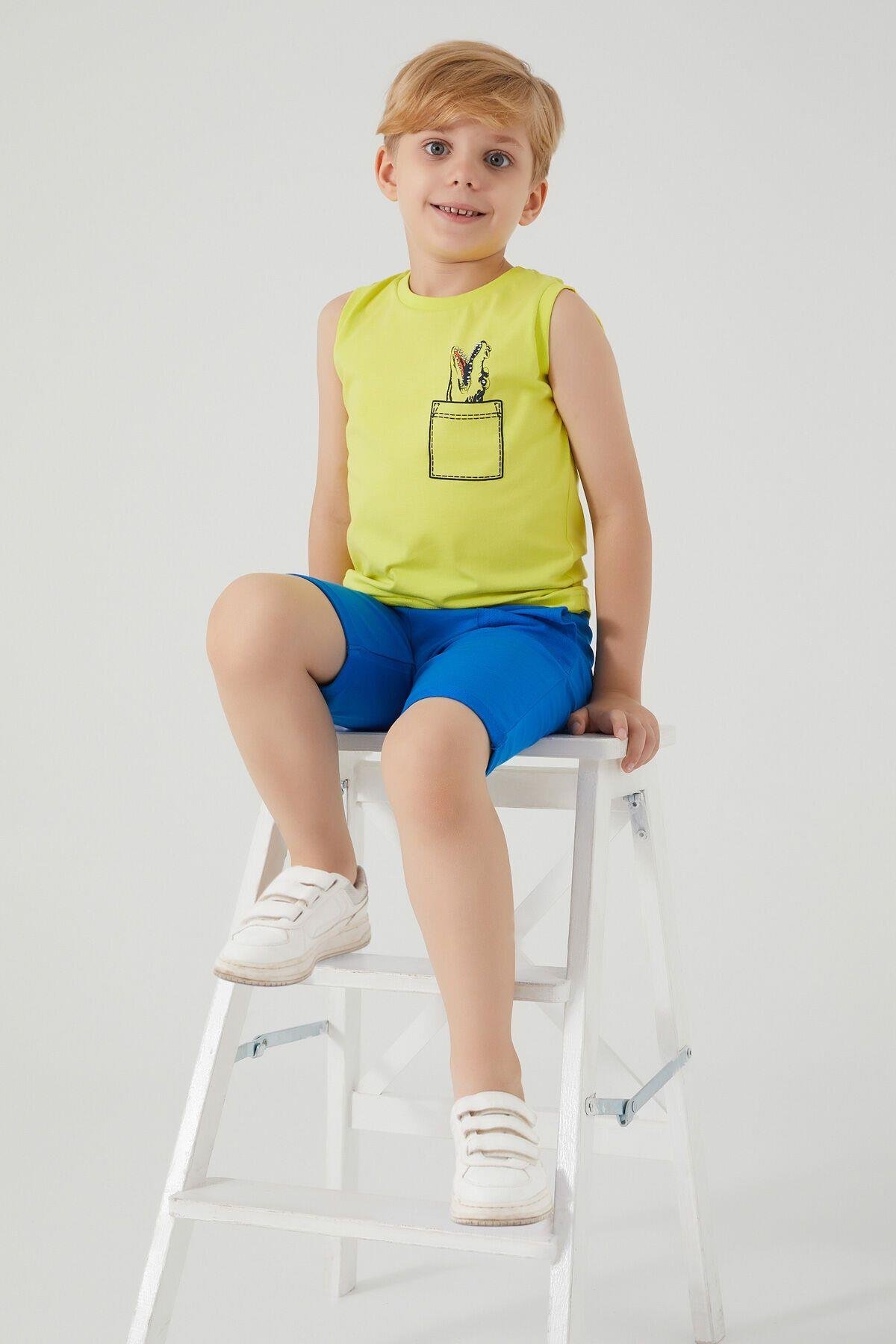 Rolypoly Crocodile Pattern Yeşil Erkek Çocuk Bermuda Takım
