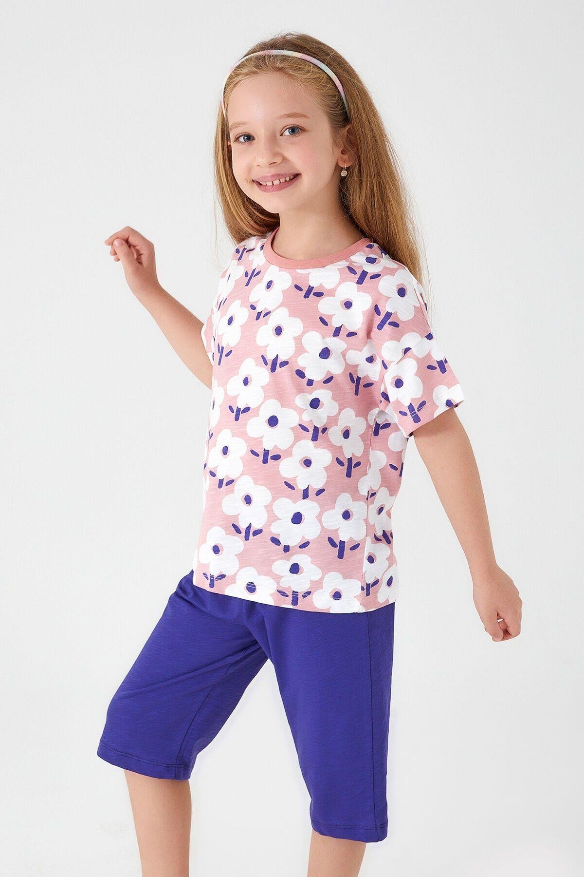 Rolypoly Flower Retro Pembe Kız Çocuk Kapri Takım