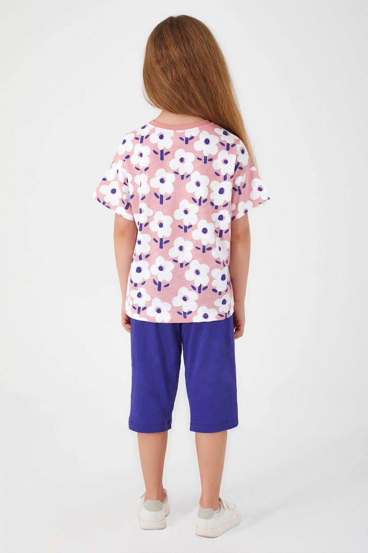 Rolypoly Flower Retro Pembe Kız Çocuk Kapri Takım