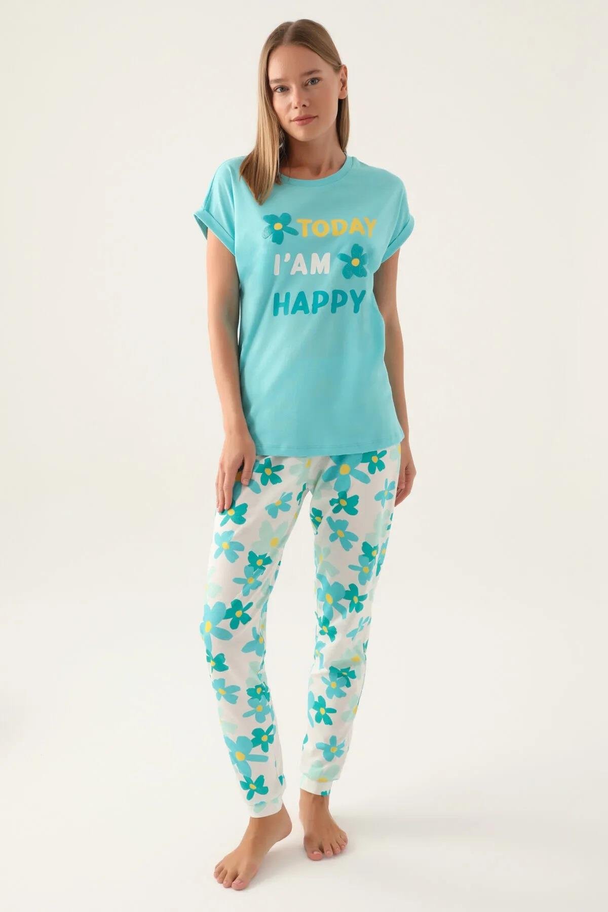 RolyPoly Kadın Turkuaz Kısa Kol Pijama Takım