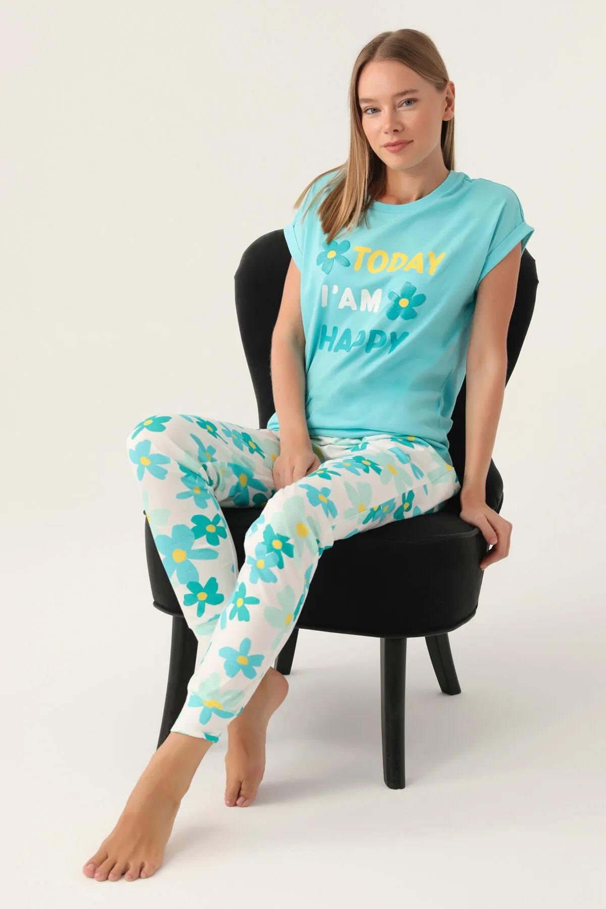 RolyPoly Kadın Turkuaz Kısa Kol Pijama Takım