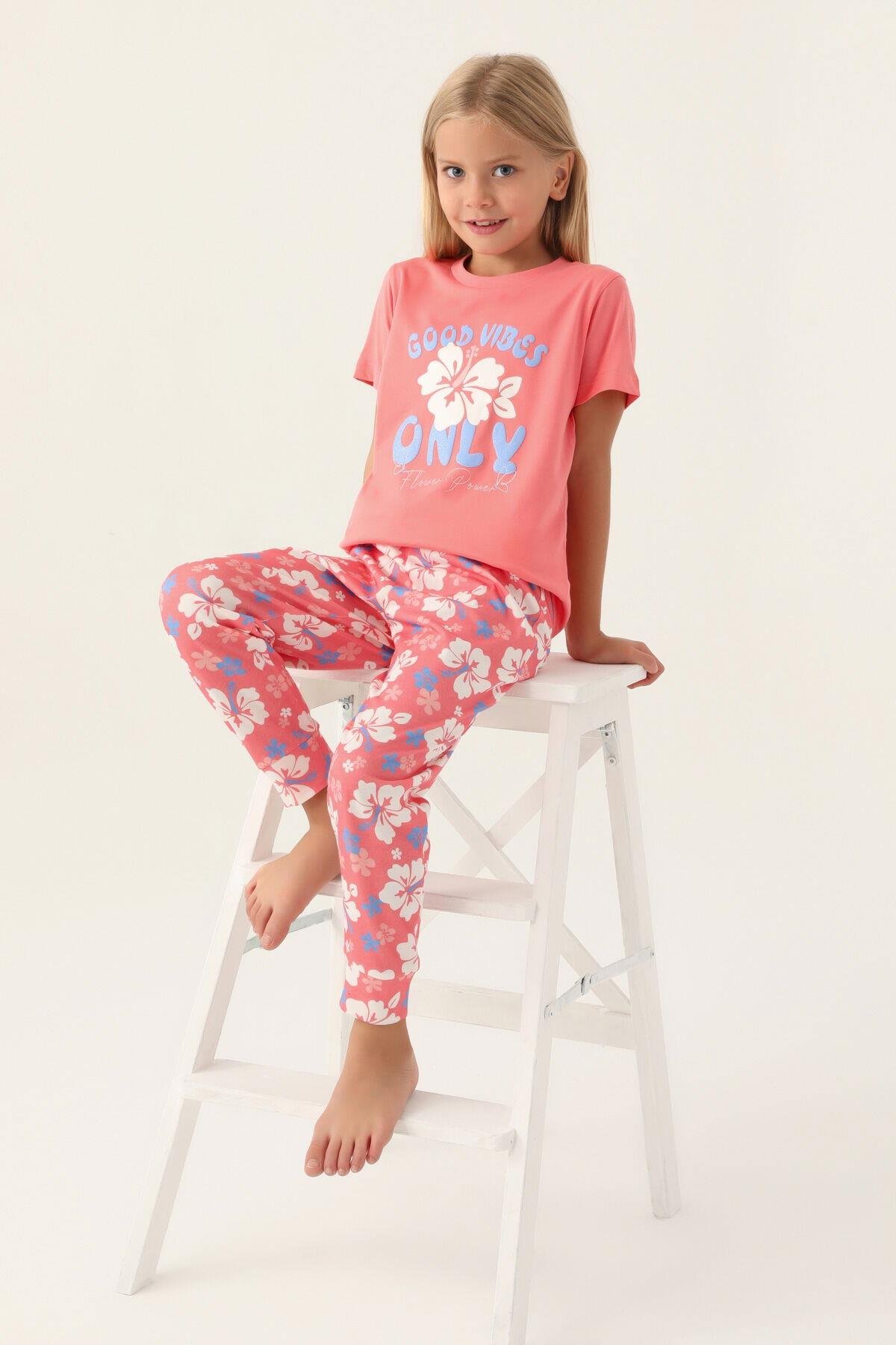 Rolypoly Kız Çocuk Çiçekli Pijama Takımı Garson Boy