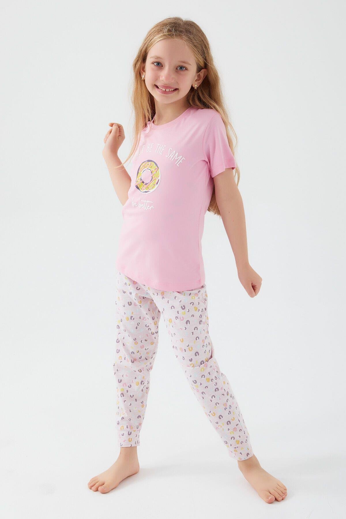 Rolypoly Kız Çocuk Pembe Kısa Kol Pijama Takım