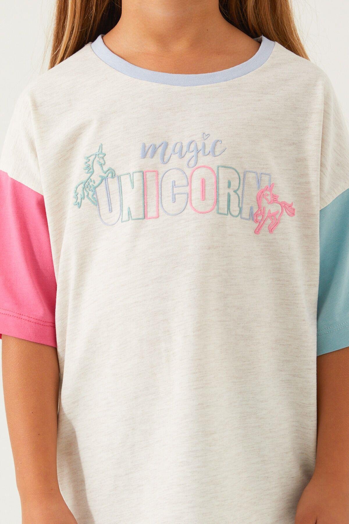 Rolypoly Magic Unicorn Krem Kız Çocuk Kısa Kol Şort Takım