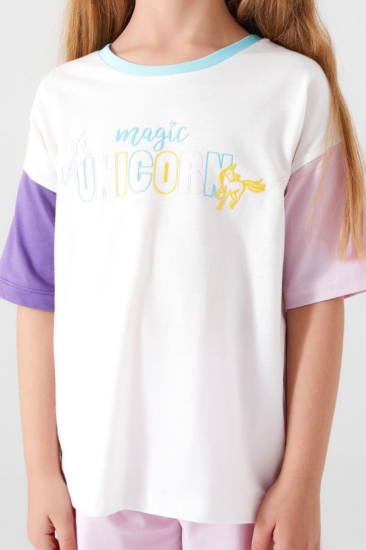 Rolypoly Magic Unicorn Krem Kız Çocuk Kısa Kol Şort Takım