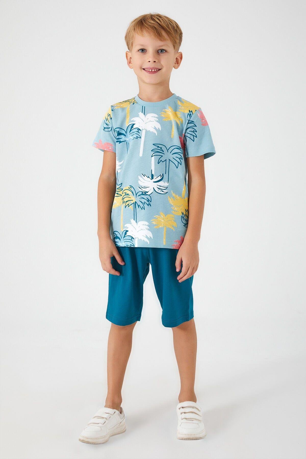 Rolypoly Palm Tree Beyaz Erkek Çocuk Bermuda Takım