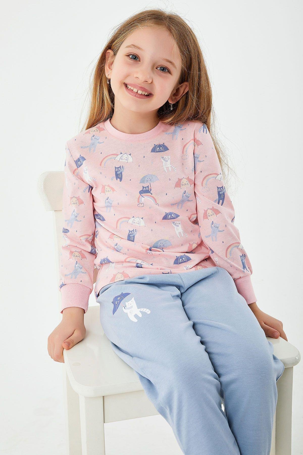 Rolypoly Rainbow Pembe Kız Çocuk Uzun Kol Pijama Takım
