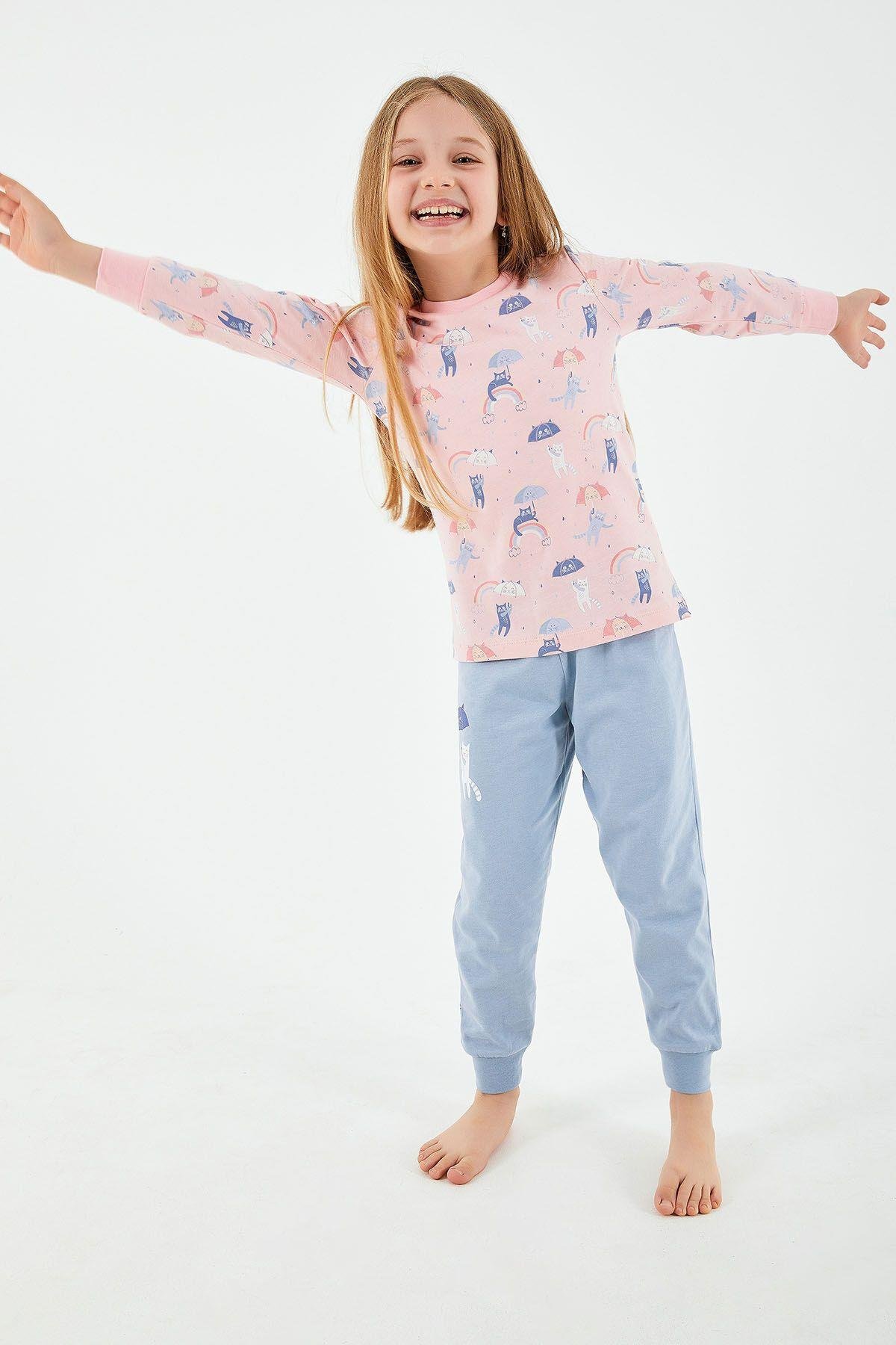 Rolypoly Rainbow Pembe Kız Çocuk Uzun Kol Pijama Takım
