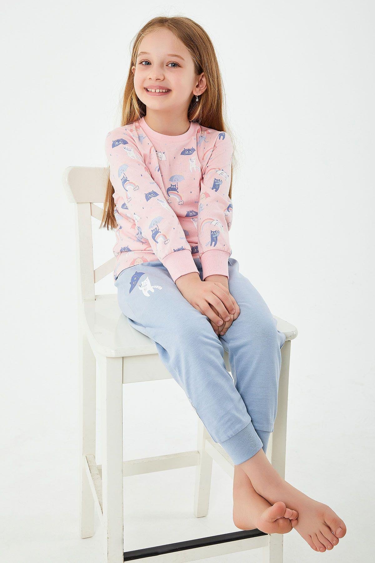 Rolypoly Rainbow Pembe Kız Çocuk Uzun Kol Pijama Takım