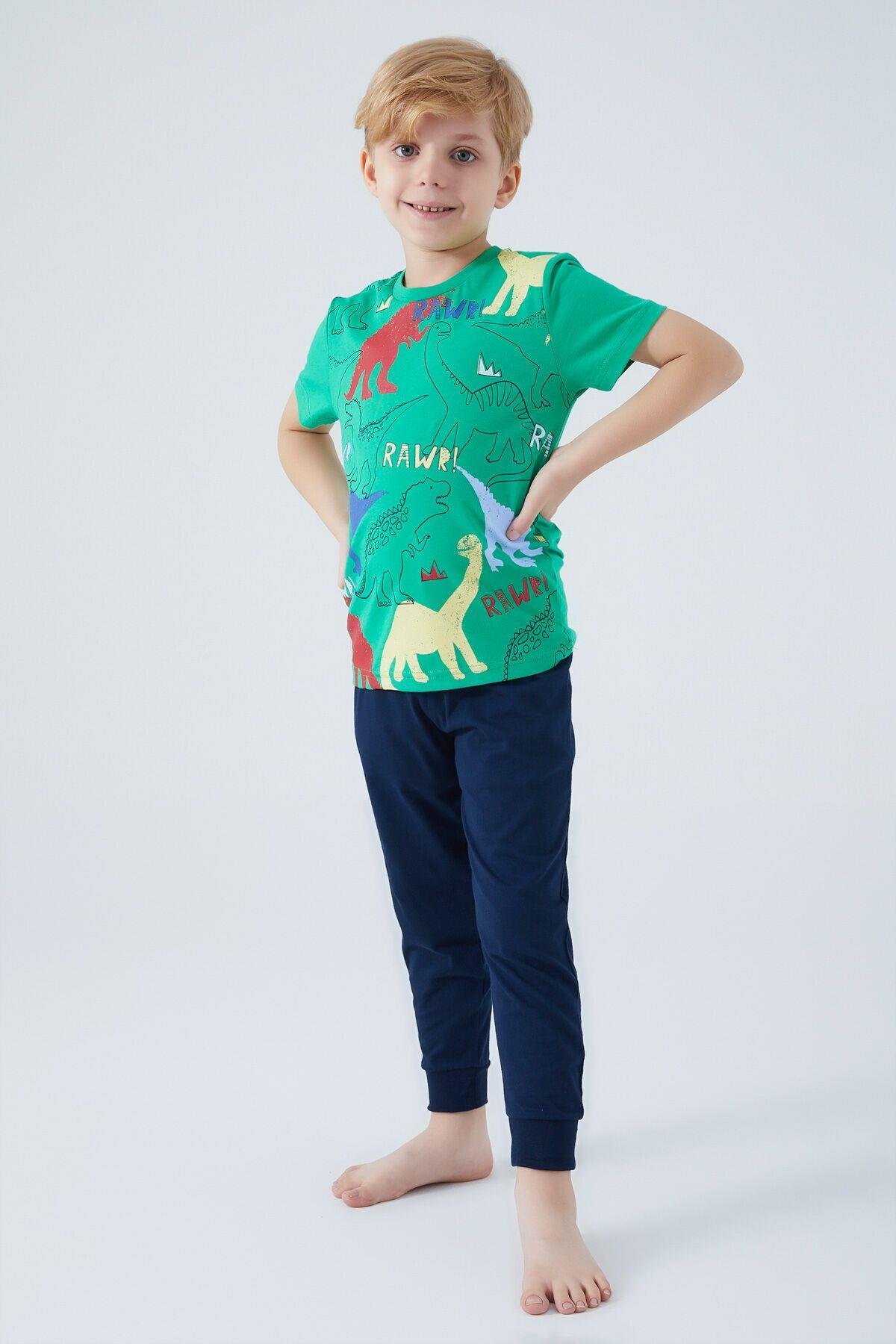 Rolypoly Rawr Bej Melanj Erkek Çocuk Kısa Kol Pijama Takım