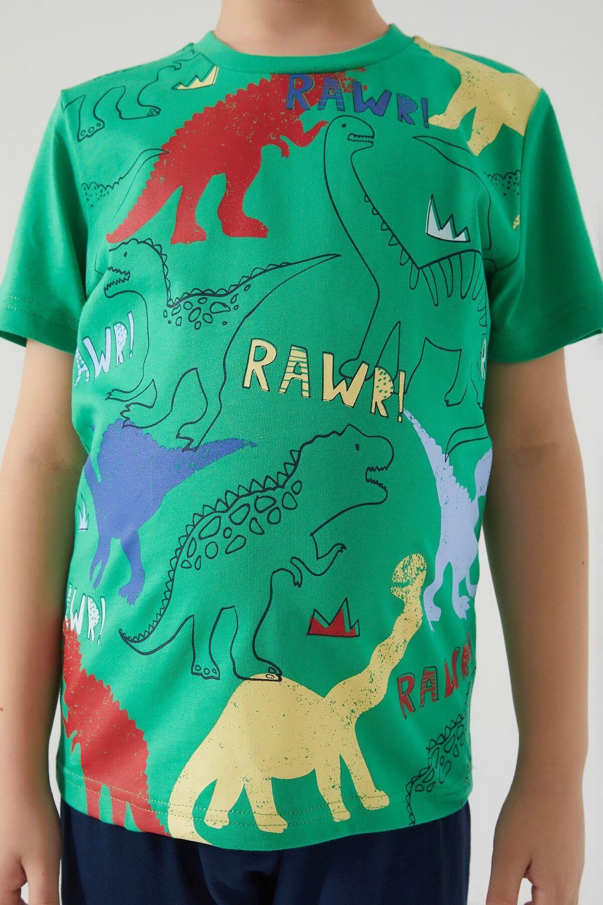 Rolypoly Rawr Bej Melanj Erkek Çocuk Kısa Kol Pijama Takım