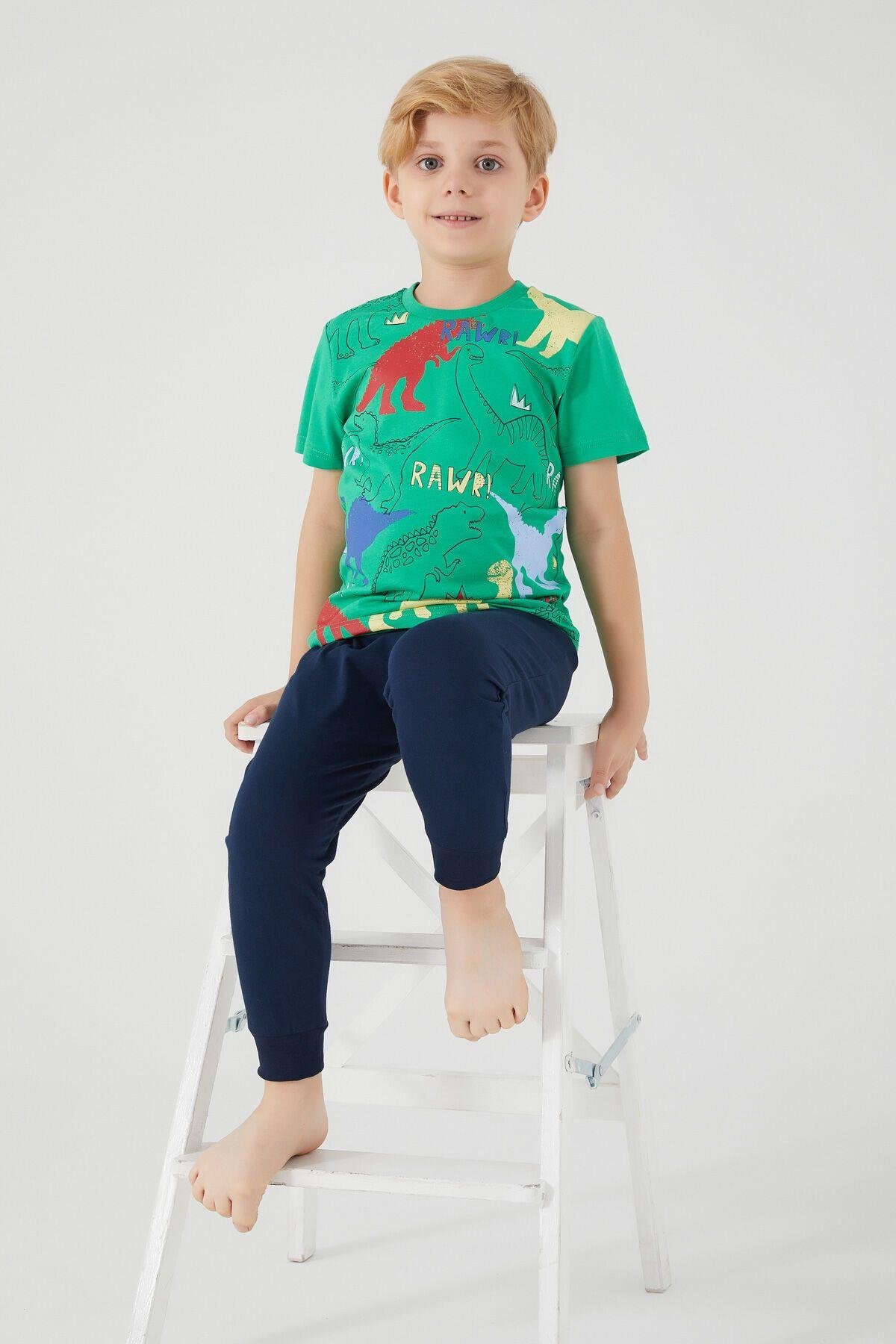 Rolypoly Rawr Bej Melanj Erkek Çocuk Kısa Kol Pijama Takım