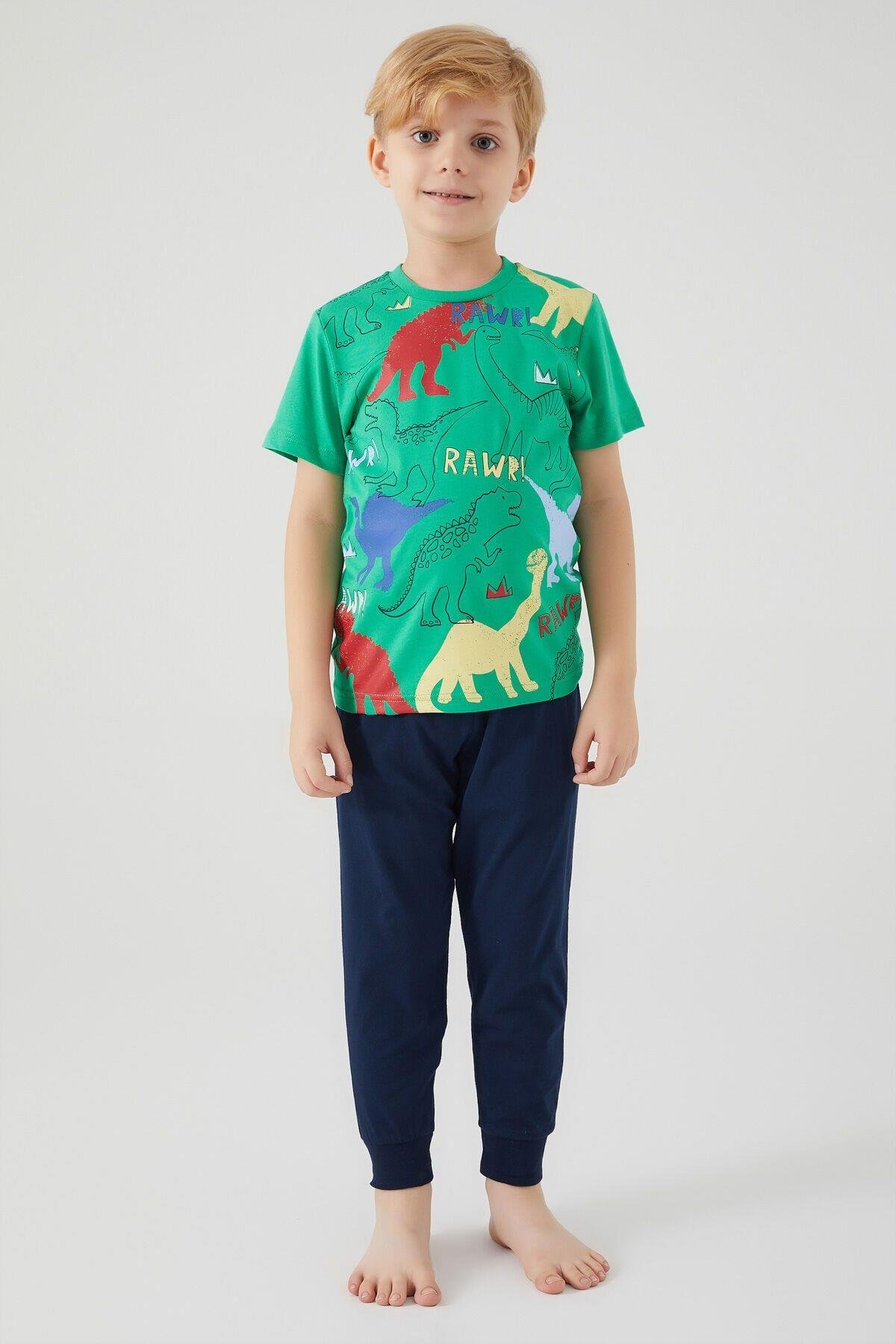 Rolypoly Rawr Bej Melanj Erkek Çocuk Kısa Kol Pijama Takım
