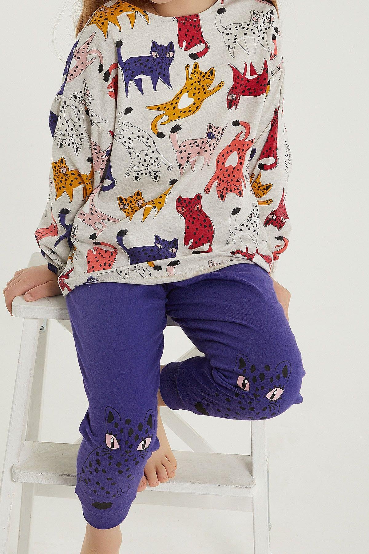 Rolypoly Spotted Cats Bejmelanj Kız Çocuk Uzun Kol Pijama Takım
