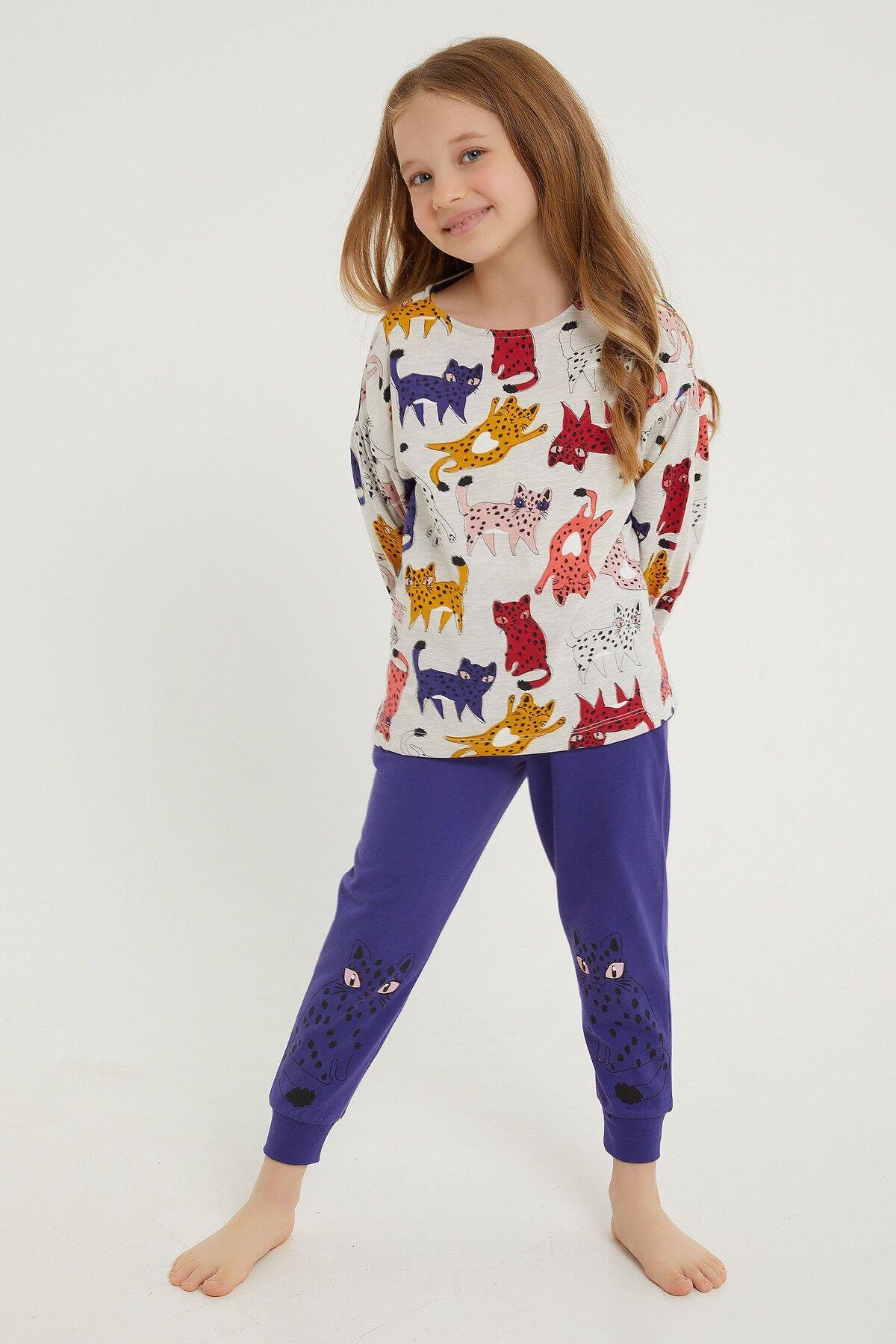 Rolypoly Spotted Cats Bejmelanj Kız Çocuk Uzun Kol Pijama Takım