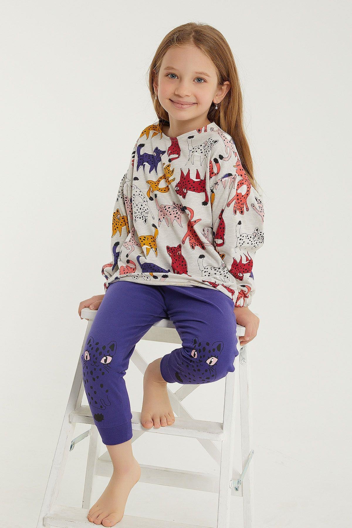 Rolypoly Spotted Cats Bejmelanj Kız Çocuk Uzun Kol Pijama Takım