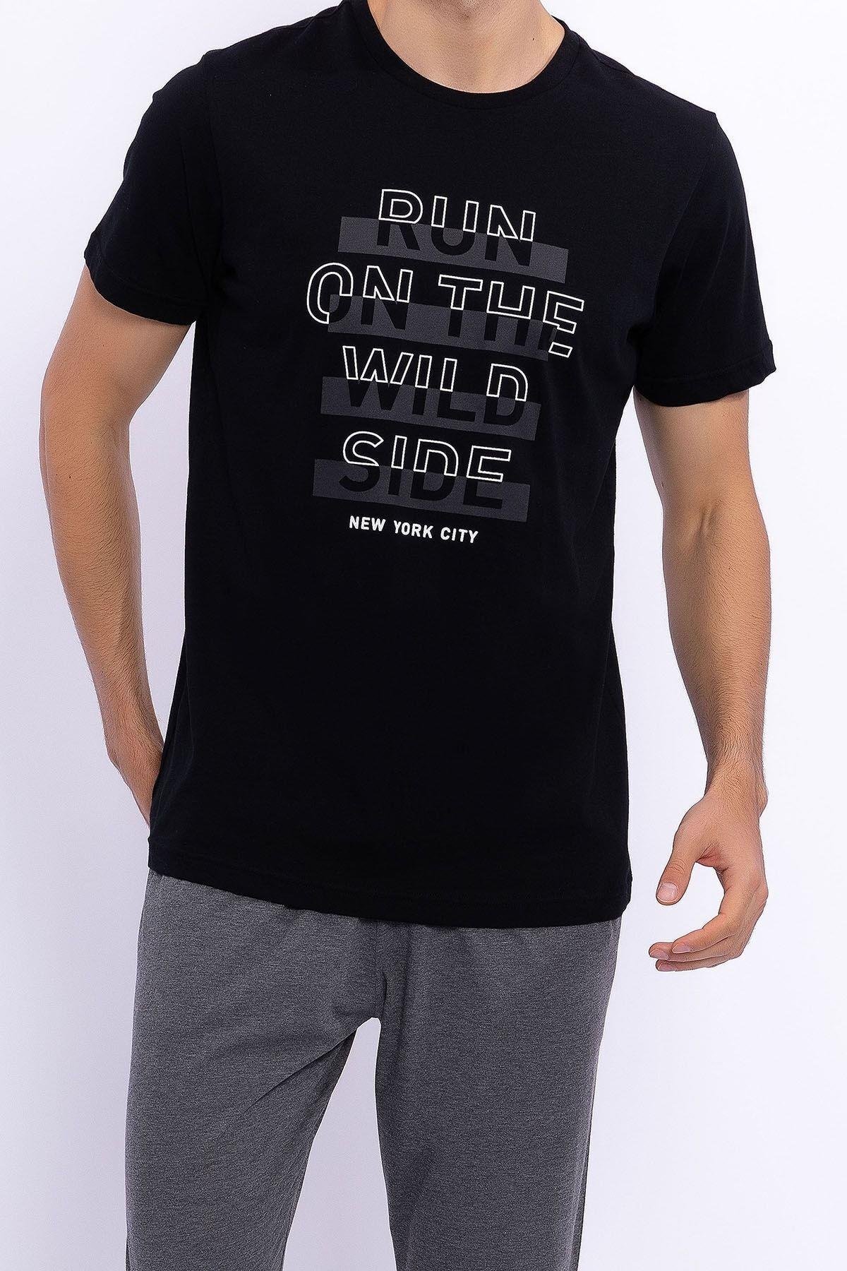 Run On The Wild Side Siyah Erkek Slim Fit Takım