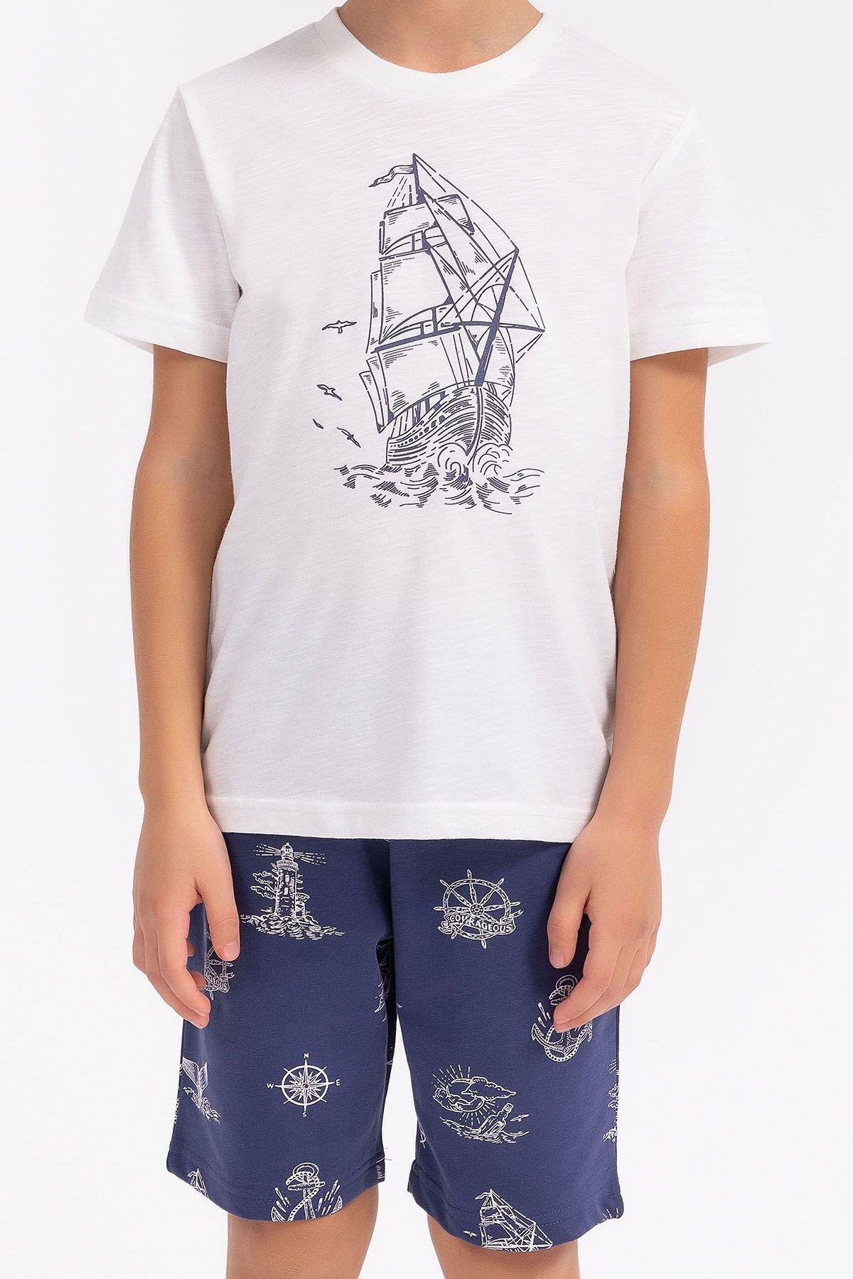 Sailor Krem Lacivert Erkek Çocuk Bermuda Takım