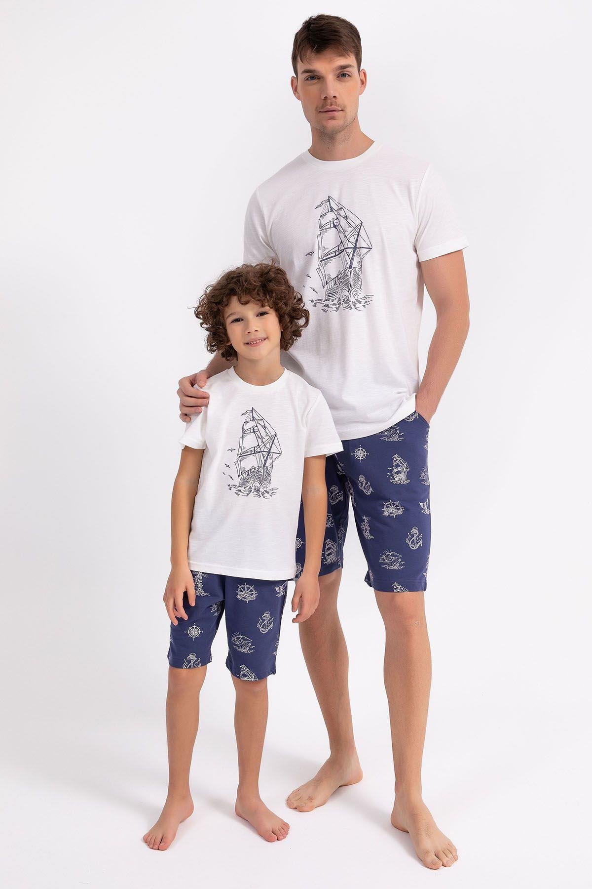 Sailor Krem Lacivert Erkek Çocuk Bermuda Takım