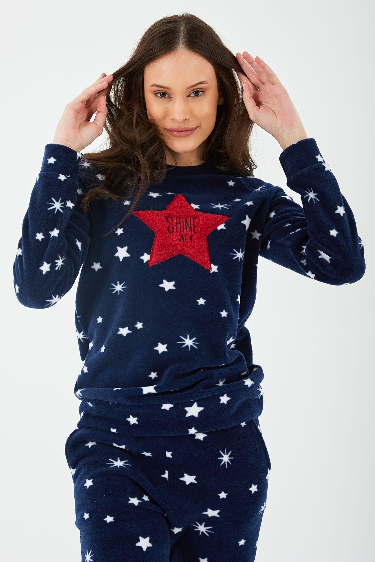 Shine Lacivert Kadın Uzun Kol Pijama Takım