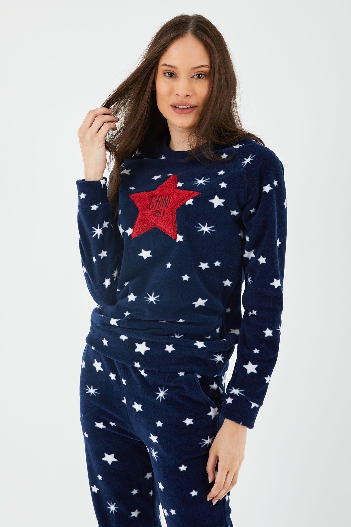 Shine Lacivert Kadın Uzun Kol Pijama Takım