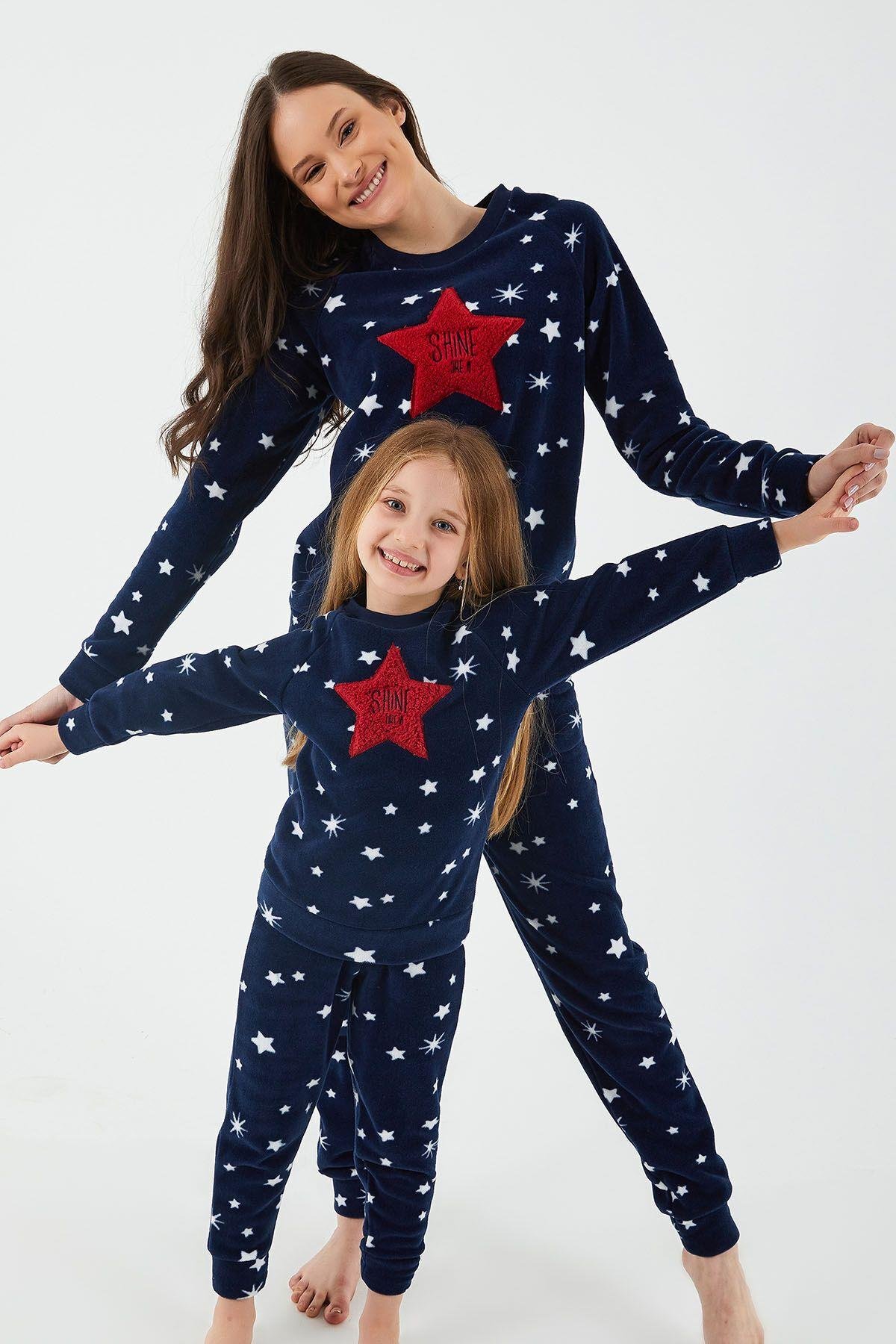 Shine Lacivert Kadın Uzun Kol Pijama Takım